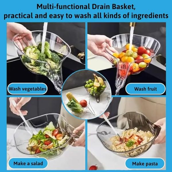 Multi-functional Drain Basket Bowl With Strainer Container, Kitchen Sink Food Catcher Drainer Fruit Rinser Vegetable Washing Filter Bowl Over The Sink Colander