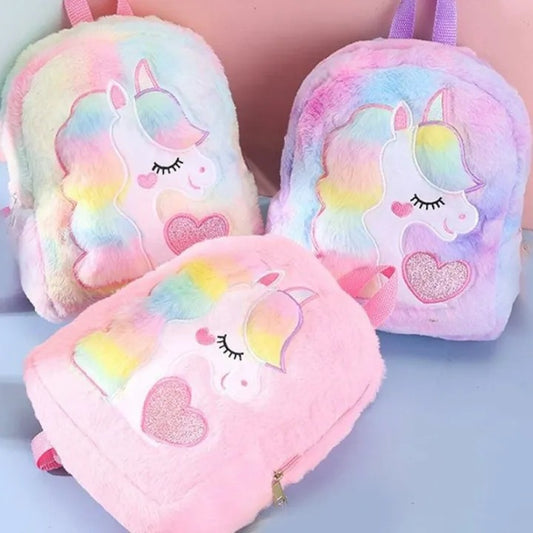 Unicorn Kids School Bag, Plush Cute Fluffy Pastel Kids Bag Random Color