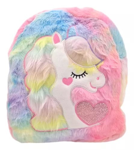 Unicorn Kids School Bag, Plush Cute Fluffy Pastel Kids Bag Random Color