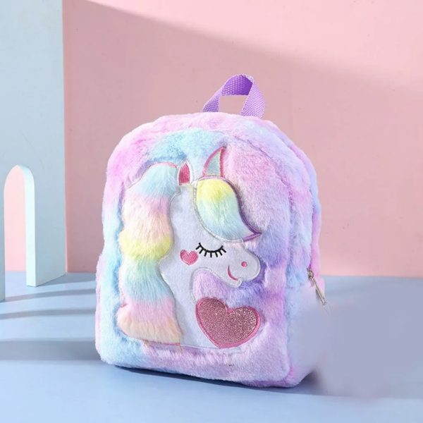 Unicorn Kids School Bag, Plush Cute Fluffy Pastel Kids Bag Random Color