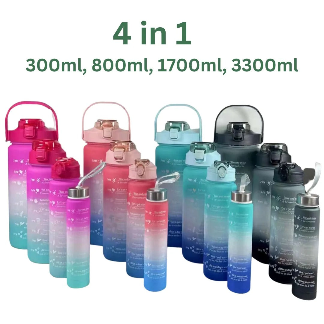 Pack Of 4 In 1 Water Bottle With Time Marker To Drink Motivational Water Bottle (capacity 300ml 800ml 1700ml 3300ml Random Color)