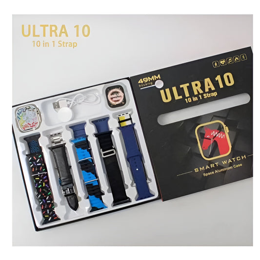 Ultra Smart Watch | 10 In 1 Straps | Super Hd Display | Bt Calling | Wireless Charging (multi Color Straps)