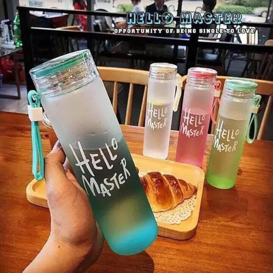 Hello Master Crystal Glass Water Bottle And Plastic Lid With Box 480 Ml (random Color)