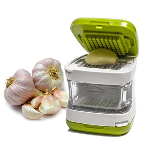 Garlic Press With 2 Stainless Steel Blades, Effortless Garlic Cube Crusher Chopper Cutter Squeezer Home Kitchen Hand Tool