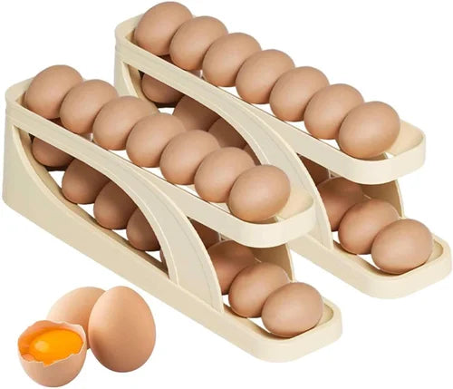 Egg Organizer Automatic Scrolling Egg Rack, Double Layer Egg Storage Tray ( Random Colors )