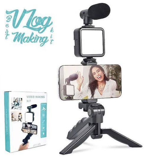 Video Making Kit Mobile Vlogging Tripod Triple Band Light