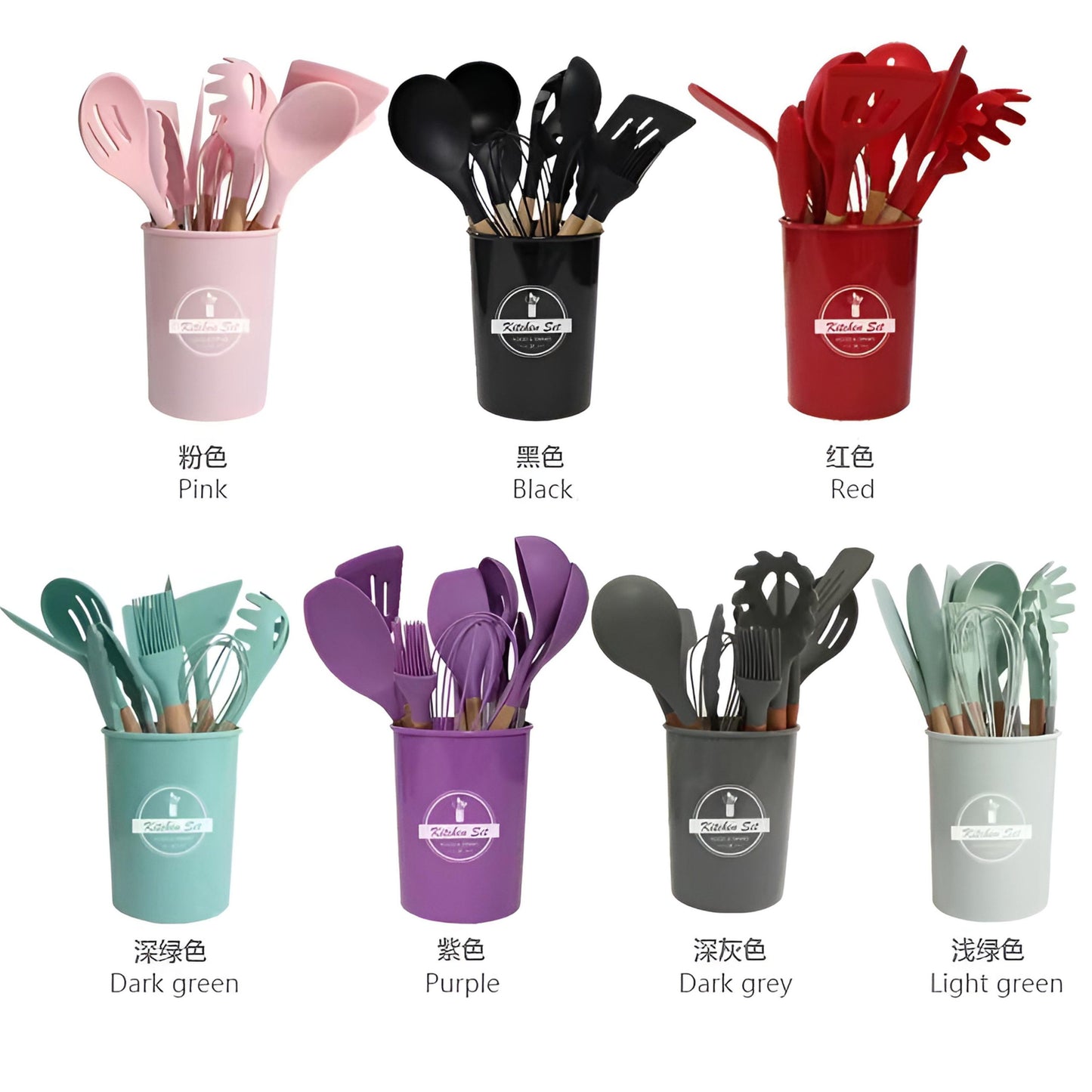 12pcs Silicone Kitchenware Cooking Utensils Set Heat Resistant Kitchen Non-stick Cooking Utensils (random Color)