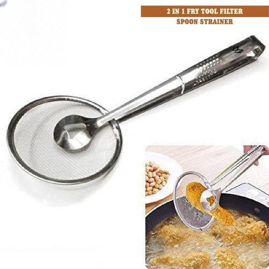 Stainless Steel Kitchen Special Frying Tong – Multi-functional 2 In 1 Fry Tool Filter Spoon Strainer With Clip