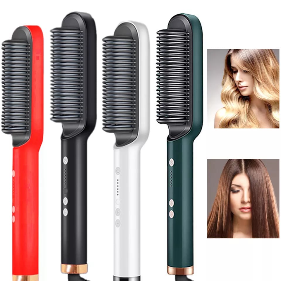 Hair Straightener Iron Brush Straight Hair Comb 2-in-1 Hair Straightener Curling Professional Styling Brush Hair Curler & Straightener For Women (random Color)