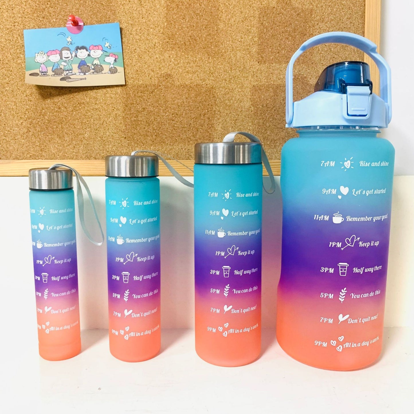 Pack Of 4 In 1 Water Bottle With Time Marker To Drink Motivational Water Bottle (capacity 300ml 800ml 1700ml 3300ml Random Color)