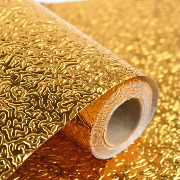 (size: 45*2m) – Golden Foil Kitchen Wallpaper Stickers, Peel & Stick Aluminum Foil Wall Paper, Self-adhesive Oil Proof Waterproof Sticker For Kitchen