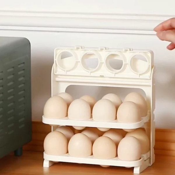 3 Layer Folding Egg Tray | 24 Grid Foldable Egg Holder Storage Rack