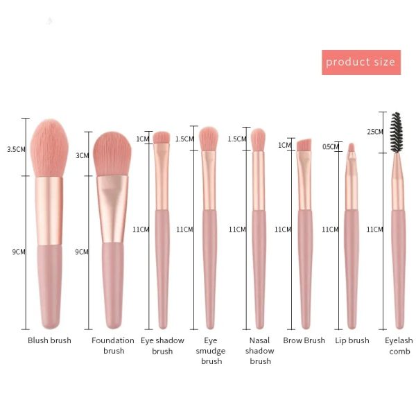 8pcs Portable Travel Soft Makeup Brush Set Random Colors