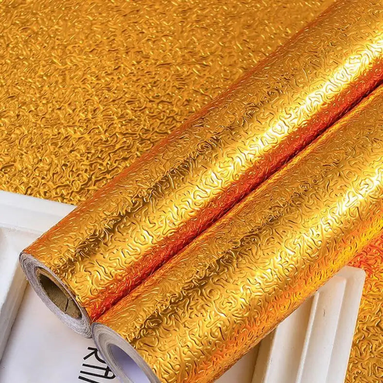 (size: 45*2m) – Golden Foil Kitchen Wallpaper Stickers, Peel & Stick Aluminum Foil Wall Paper, Self-adhesive Oil Proof Waterproof Sticker For Kitchen