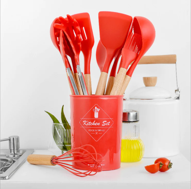 12pcs Silicone Kitchenware Cooking Utensils Set Heat Resistant Kitchen Non-stick Cooking Utensils (random Color)