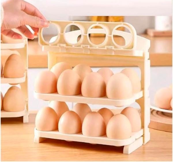 3 Layer Folding Egg Tray | 24 Grid Foldable Egg Holder Storage Rack