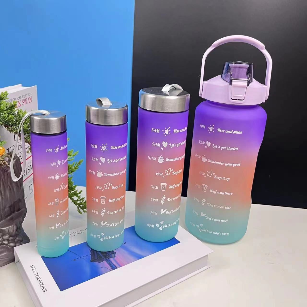 Pack Of 4 In 1 Water Bottle With Time Marker To Drink Motivational Water Bottle (capacity 300ml 800ml 1700ml 3300ml Random Color)