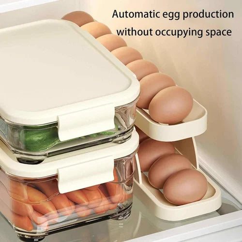 Egg Organizer Automatic Scrolling Egg Rack, Double Layer Egg Storage Tray ( Random Colors )