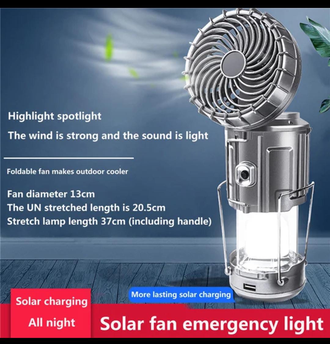 6 In 1 Portable Outdoor Led Camping Lantern With Fan Solar Charge Rechargeable Light Energy Saving Tent Lamp Flashlight