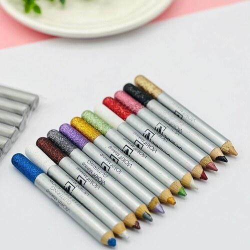 12 Pcs Glitter Eyeliner Pencils – Metallic Colors Eyeliners & Eyeshadow Pencil Set, Natural Long Lasting