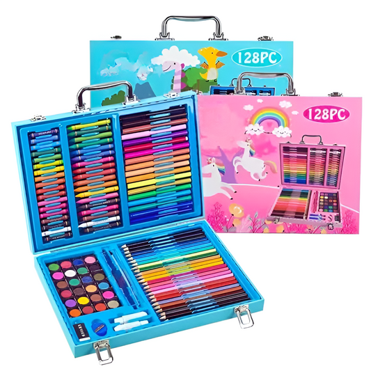 128 Pieces Color Kit Art Box, Portable Drawing Suitcase With Crayons, Oil Pastels, Colored Pencils, Watercolours (random Color)