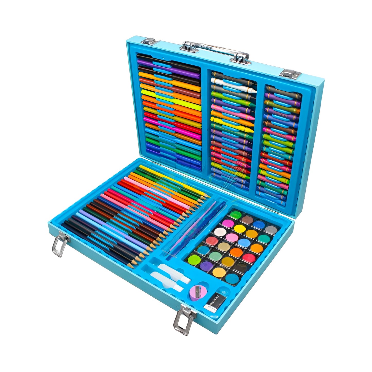 128 Pieces Color Kit Art Box, Portable Drawing Suitcase With Crayons, Oil Pastels, Colored Pencils, Watercolours (random Color)