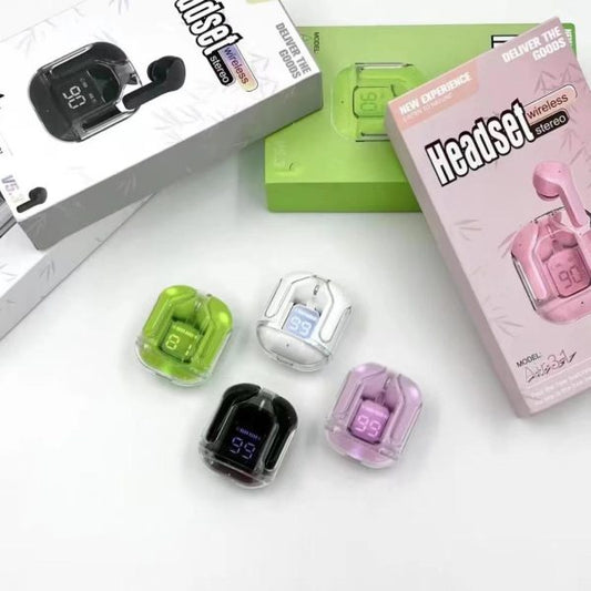 Air31 Earbuds Wireless Crystal Transparent Body – With Silicone Pouch ( Random Color )