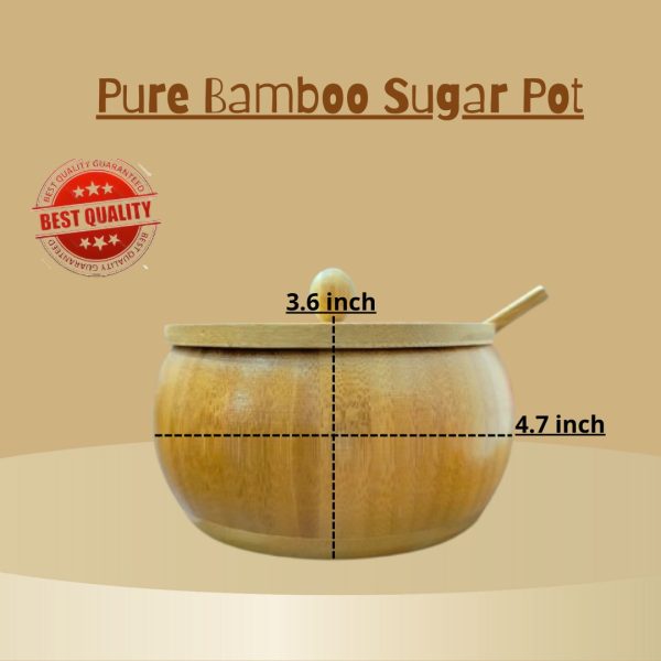 Pure Bamboo Sugar Pot Bowl | Kitchen Ingredients Seasoning Salt Spice Jar With Lid & Spoon