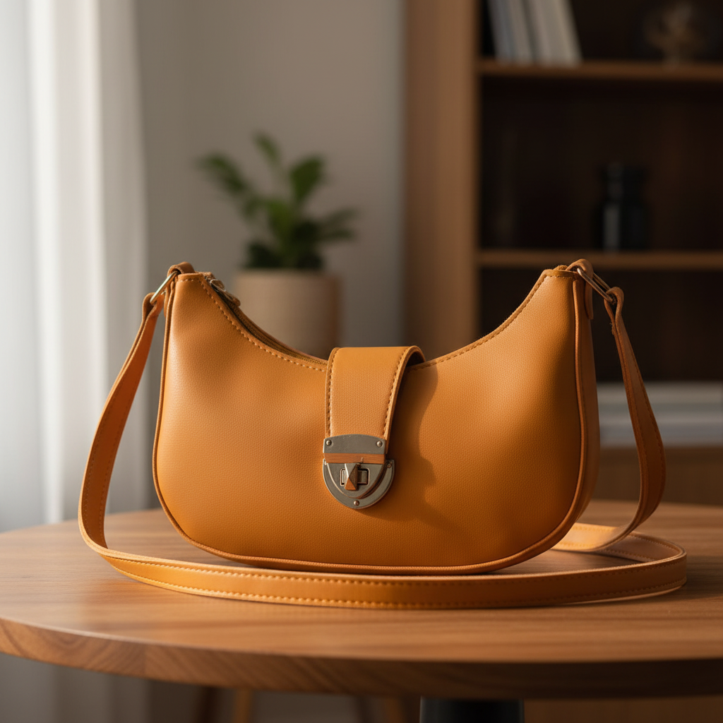 Orange Bag – Wooden Table